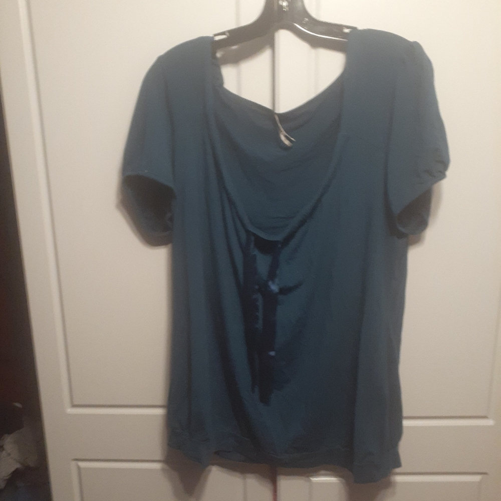 Teal Top With Ribbon Tie Collar